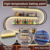 amhricho 59 Wall Mounted Wine Rack, Half Round Multi Tier Wine Rack with Wine Glass Hooks, Iron Wine Bottle Display Rack for Kitchen, Bar, Cafe(Bulbs Not Included) (Black, 59INCH) amhricho