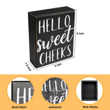 Pigort Hello Sweet Cheeks Sign - Bathroom Decor Modern Farmhouse Home Accent - Rustic Black Wood Shelf Plaque Box Sign for Women, Family, Friend 5X6X1.8 INCH Pigort