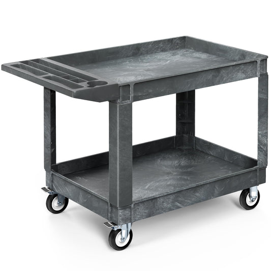 YITAHOME Utility Cart on Wheels, 550 lbs Service Cart 45 x 25 Inch Rolling Work Carts with Wheels, 2 Shelf Heavy Duty Plastic Cart Suitable for Warehouse, Garage, School & Office, Cleaning, Gray