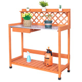 PetalPine Outdoor Potting Bench & Wooden Gardening Work Station Planting Table with Metal Tabletop, Drawer, Storage, and Hooks PetalPine