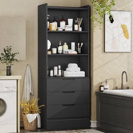 DICTAC Bookcase Set of 2 with 3 Drawers 73.23'' Bookshelf Storage Cabinets with Shelves and Drawers Kitchen Pantry with Microwave Stand,Storage Organizer for Living Room,Office,Study,Bathroom DICTAC