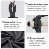 Y- Stop Hammock Chair Hanging Rope Swing Chair, Max 500 Lbs, 2 Seat Cushions Included, Removable Steel Spreader Bar with Anti-Slip Rings, Hardware kit-for Indoor or Outdoor(Dark Grey) Y- STOP