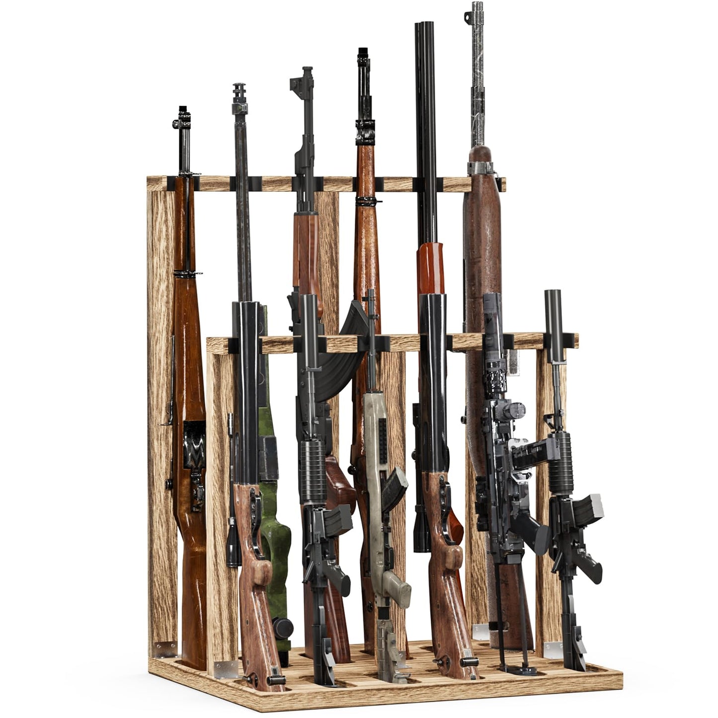 amoard Indoor Gun Racks, Wooden Free Standing Heavy Duty Shotgun Display Rack, Rifle Stand Organizer, 12 Rifles Storage Holder Wood Gun Rack (Carbonized Black) - WoodArtSupply