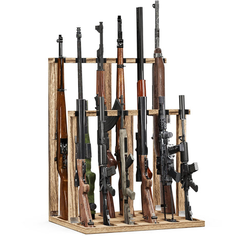 amoard Indoor Gun Racks, Wooden Free Standing Heavy Duty Shotgun Display Rack, Rifle Stand Organizer, 12 Rifles Storage Holder Wood Gun Rack (Carbonized Black) amoard