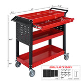 XCX 3 Tier Tool Cart on Wheels, Heavy Duty Metal Rolling Tool Cart with Drawers and Pegboards, 660 LBS Load Capacity Tool Storage Cart, Industrial Utility Tool Cart for Garage, Warehouse, Workshop XCX