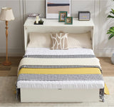 VYNELITO Queen Murphy Bed with Charging Station & Drawer, Wood Murphy Cabinet Bed Frame with Tri-Folding Mattress, Space-Saving Guest Folding Bed for Bedroom Living Room Office Guestroom-White VYNELITO