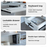 Nuipesn L Shape Reception Desk with Counter, Modern Front Desk Reception Counter with Keyboard Tray, Lockable Drawer and Storage Shelves for Office, Retail, Salon(White+Gray/Left, 63" L*24" W*39" H) Nuipesn