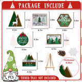 Guoofu 11 Pcs Merry Christmas Green Tiered Tray Decor, Farm Fresh Xmas Tree Balls Reindeer Snowflake Farmhouse Wood Decorations Set, Winter Holiday Rustic Wooden Decorative Signs for Home Table Shelf Guoofu