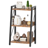 HOOBRO Ladder Shelf, 3-Tier Bookshelf, Corner Bookcase, Freestanding Storage Shelf Display Organizer, for Living Room, Bedroom, Home Office, Kitchen, Rustic Brown and Black BF303CJ01 HOOBRO