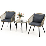 DWVO Bistro Table and Chairs Set of 2, Outdoor Patio Furniture Set with Cushion Chairs and Glass Table, Front Porch Furniture for Backyard, Deck, and Balcony, Gray DWVO
