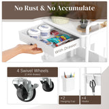 EaseSky Rolling Utility Cart with Drawer 3 Tier, Utility Storage Organizer with Plastic Shelf & Lockable Wheels Multifunctional Storage Cart for Kitchen, Bathroom, Office, Living Room, White EaseSky