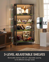 Glass Display Cabinet with Doors, 4-Tier Display Case with Adjustable Shelves, RGB LED Lights with App & Remote Control, Curio Storage Cabinet with Metal Base for Collectibles, Books, Black Zephome