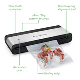 FoodSaver PowerVac Compact Vacuum Sealing Machine, Stainless Steel & Black, Vertical Storage, VS0150 | Preserves freshness, reduces bag waste, for both dry and wet food FOODSAVER