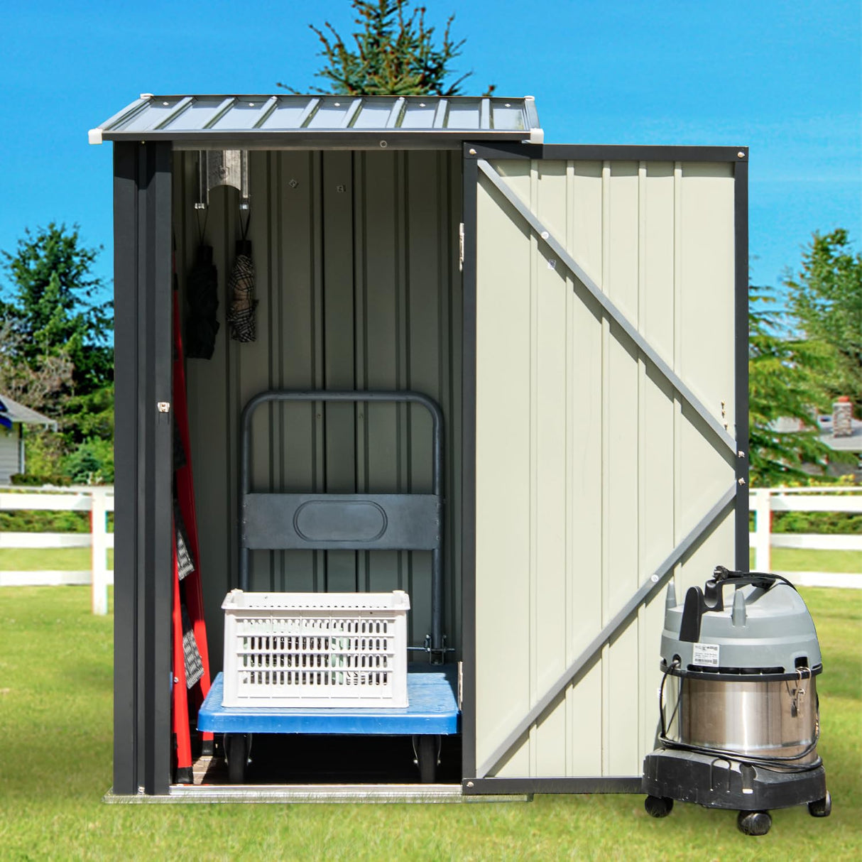 Outdoor Storage Shed, 3 x 3 FT Metal Steel Garden Shed with Single Lockable Door, Small Shed Outdoor Steel Utility Tool Shed for Backyard Patio Garden Lawn, Grey 4ever2buy