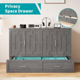 BALUS Murphy Bed Queen Size, Convertible Cabinet Bed with Tri-Fold Mattress and USB Charging Station, Foldable Night Stand Trays, Storage Drawer, Space Saving - Grey BALUS