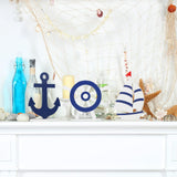 COCHIE Wooden Summer Nautical Decor Set of 3, Double-Sided Anchor Sailboat Tiered Tray Decorations, Wood Cruise Ship Wheel Sign for Tabletop, Home, Desk, Shelf, Party Decoration COCHIE