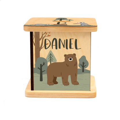 Wooden Piggy Bank for Kids and Adults, Personalized Gift Handmade in USA by BloomOwl, Custom Piggy Bank, Personalized Banks for Kids, Gifts for Baby Boys and Girls (Woodland) - WoodArtSupply