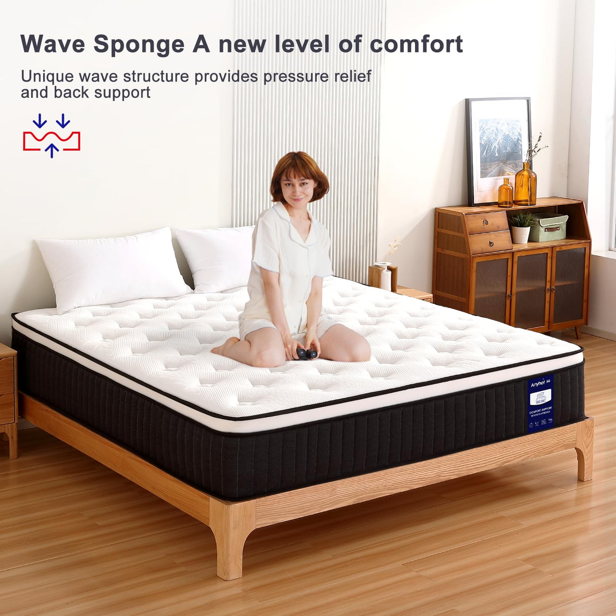 Anyhot,Queen Mattress,10 Inch Medium Firm Hybrid Bed Mattresses,Queen Mattress Size with High Density Foam and Independent Pocket Springs,Release Pressure,Cool and Breathable Anyhot