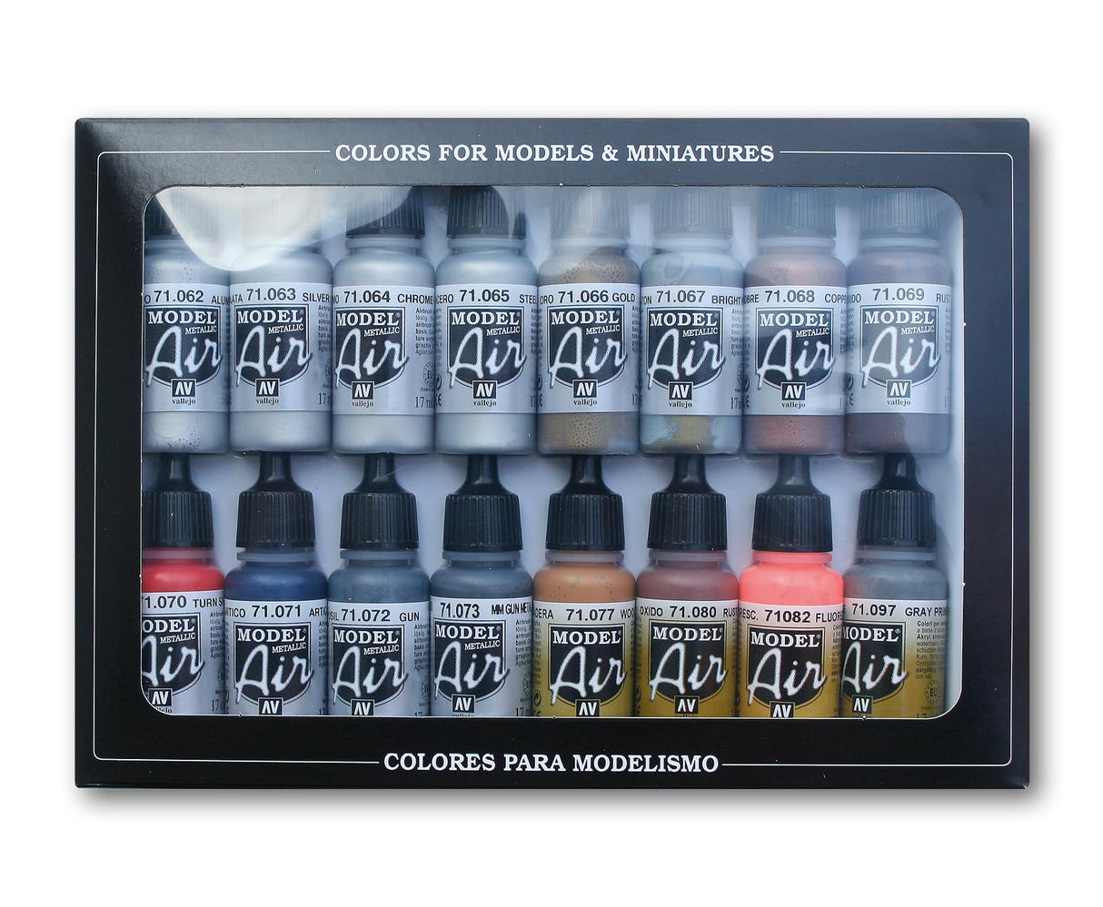 Vallejo Metallic Set Model Air Paint, 17ml, Multicolor, (Pack of 16) Vallejo