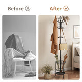 Tajsoon Coat Rack Stand with Umbrella Holder, Free standing Coat Hanger Stand with Umbrella Stand, Entryway Coat Rack to Hold Clothes Hats Bags,Coat Stand with 12 Hooks, for Living Room Bedroom Office Tajsoon