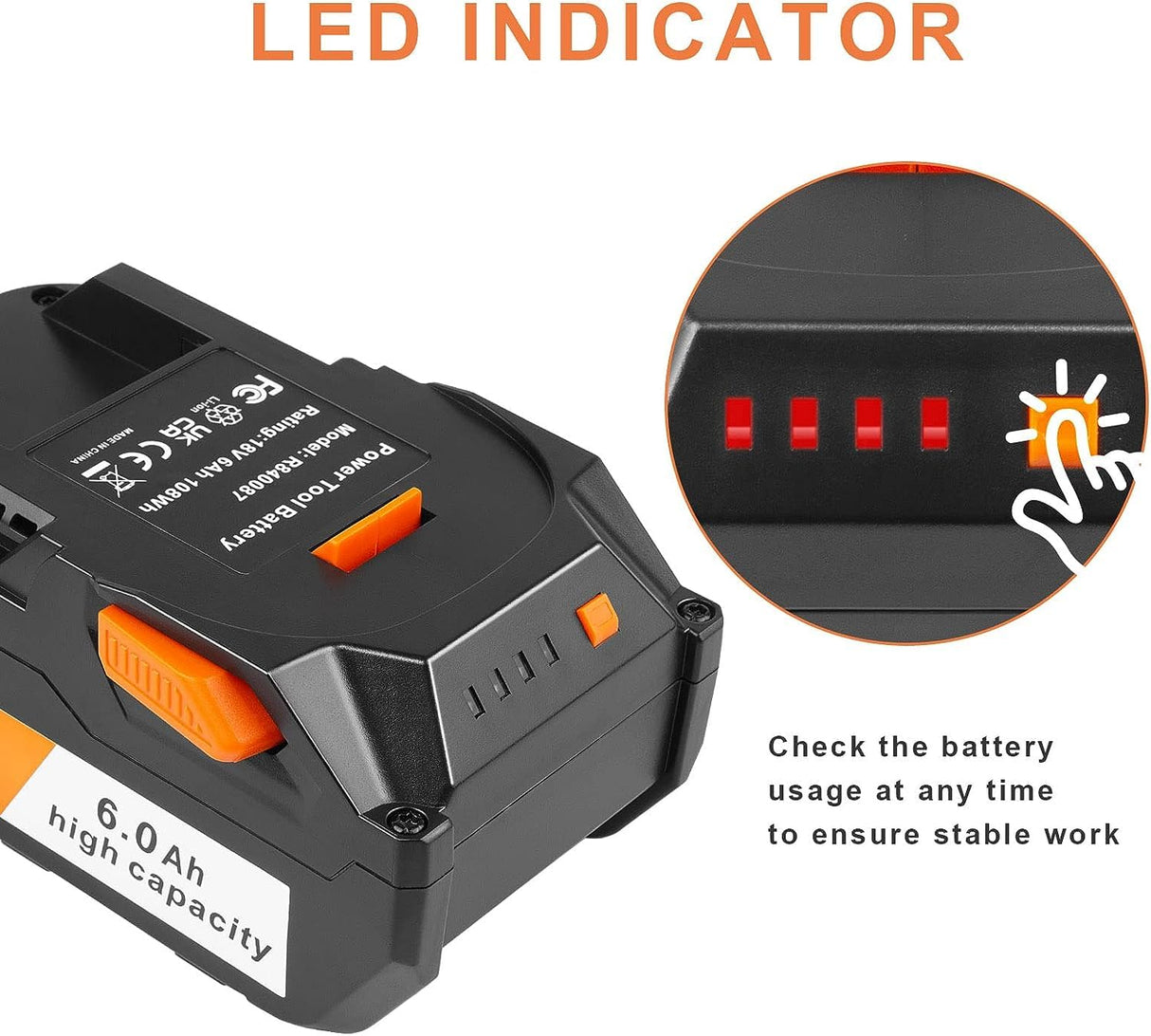 ARyee 18V 6000mAh Battery Replacement Compatible with RIDGID 18V Drill R840087 R840083 R840086 R840085 R840084 Cordless Tools Lithium Ion Battery, 2 Pack ARyee