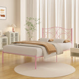 VECELO Twin Size Bed Frame, Metal Bed Platform with Headboard, Sturdy Steel Slats Support, No Box Spring Needed/Noise-Free,Easy Assembly, Pink VECELO