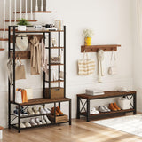 BON AUGURE 2 Tier Shoe Bench with Storage, Wood Metal Entryway Bench, Industrial Shoe Rack Bench for Entrance, Hallway, Mudroom, Bedroom, Indoor (Rustic Oak) BON AUGURE