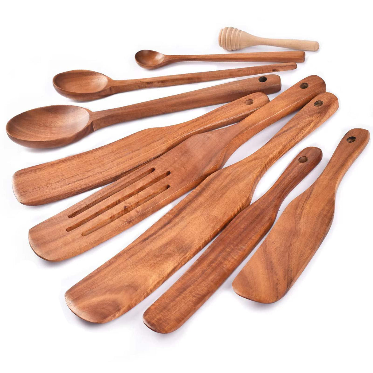 Spurtle Set,Wooden Spurtle Set of 9,Wooden Spoons for Cooking, Natural Teak Wooden Utensils for Cooking, Stirring, Mixing, Serving,Spurtles Kitchen Tools As Seen On Tv Gudamaye