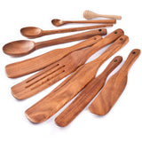 Spurtle Set,Wooden Spurtle Set of 9,Wooden Spoons for Cooking, Natural Teak Wooden Utensils for Cooking, Stirring, Mixing, Serving,Spurtles Kitchen Tools As Seen On Tv Gudamaye