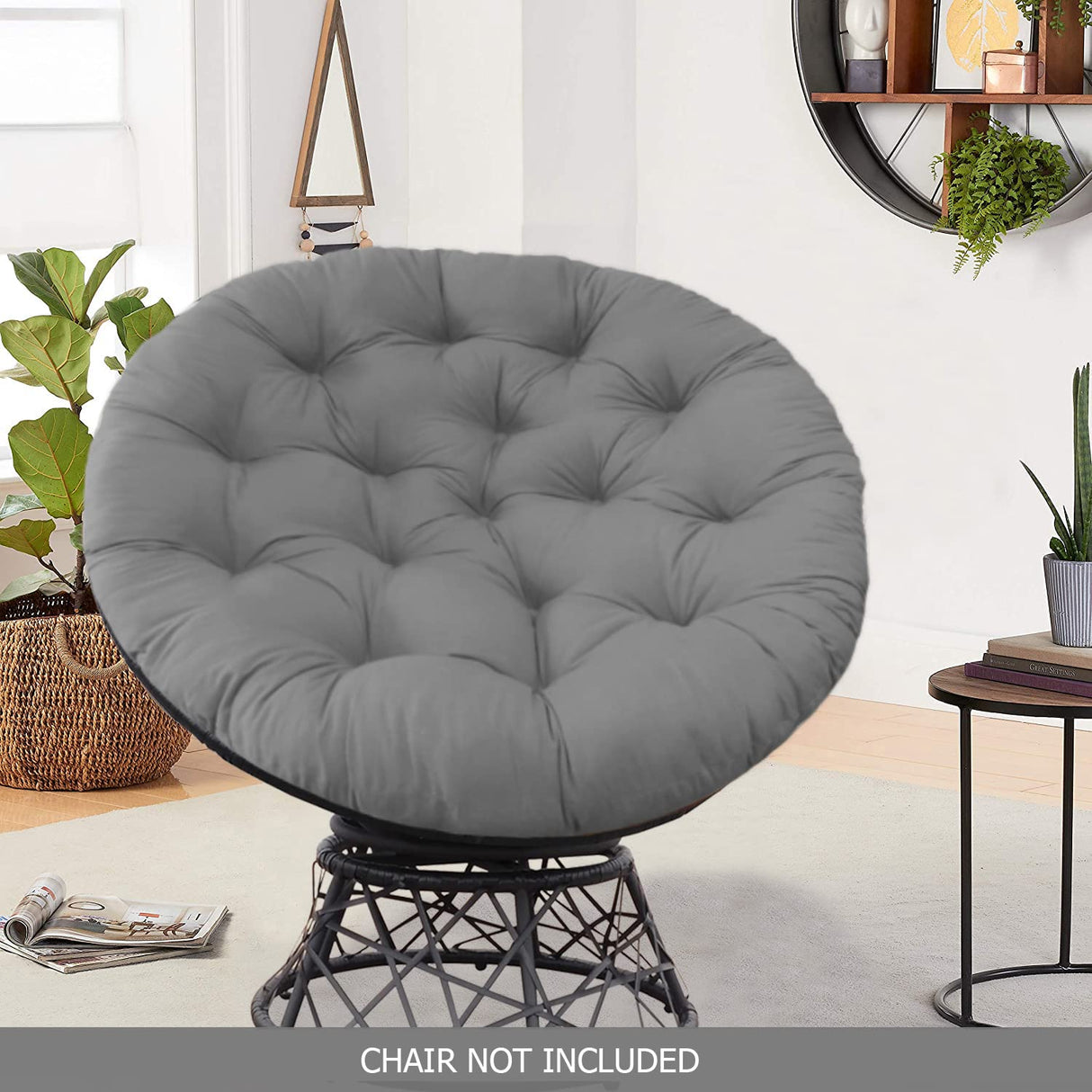 COTTON CRAFT Papasan Chair Cushion - 100% Cotton Duck Fabric Thick Soft Overstuffed Floor Seat Standard 45" Round Chair Swing Chair Patio Den College Dorm Papasan - Charcoal Grey COTTON CRAFT