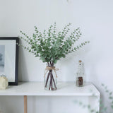 VIERENA 17.5" Artificial Eucalyptus Stems in Glass Vase with Faux Water,Fake Plant Eucalyptus Leaves White Seeds for Centerpiece Table Decorations Farmhouse Wedding Home Greenery Decor (Sage Green) VIERENA