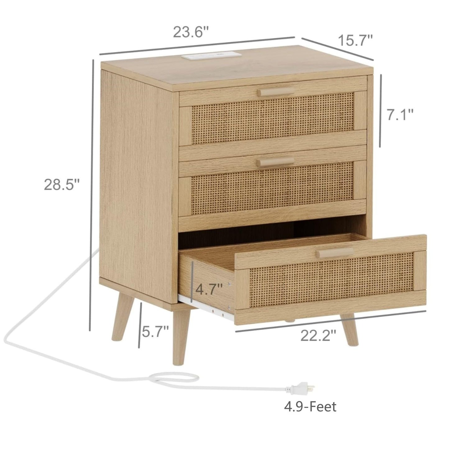 Irontar Rattan Nightstand with Charging Station, Night Stand with Rattan Decorated Drawers, Farmhouse End Table, Bedside Table with 2 USB Ports and 2 AC Outlets for Bedroom, Natural BZZ006ME - WoodArtSupply