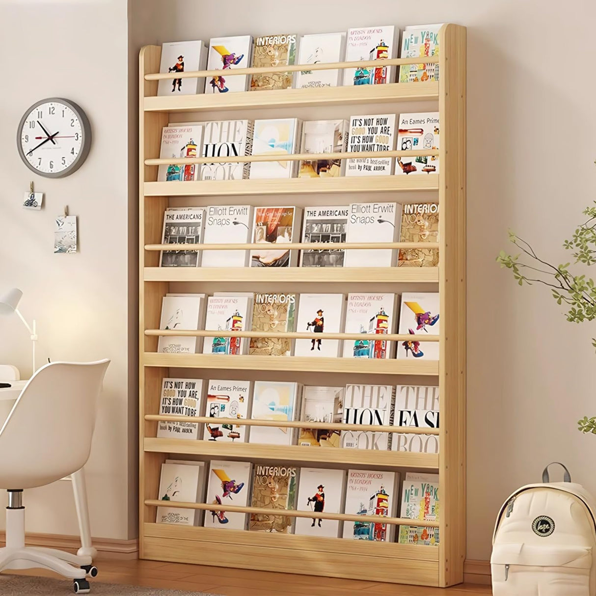 Orixal Bookshelf Behind The Door, Floor-Standing Children's Picture Book Rack, 6-Tier Wall-Mounted Bookcase, Wall-Mounted Cabinet for Home, Bedroom, Living Room, Office Orixal