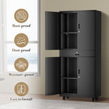 Athena Collection 4 Tier Storage Cabinet with Wheels, Large Capacity 73" Garage Metal Storage Cabinet with Drawer and Adjustable Shelves, Lockable Utility Tall Cabinet for Home Office, Black Athena Collection