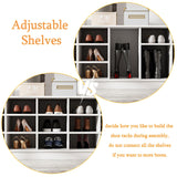 WOODTIME Extra Large Hall Tree with Bench and Shoe Storage, Multi-Purpose Entryway Bench with Coat Rack, Adjustable Shelves, 6 Double Hooks and 21 Open Compartments, White WOODTIME