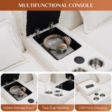 ONEMMLION U Shaped Cloud Couch Sectional Sofa, 124" Comfy Fluffy Chenille White Sectional Couches for Living Room with Double Chaise Lounge, Modern Modular Sectional Sofa with Central Console USB Port ONEMMLION