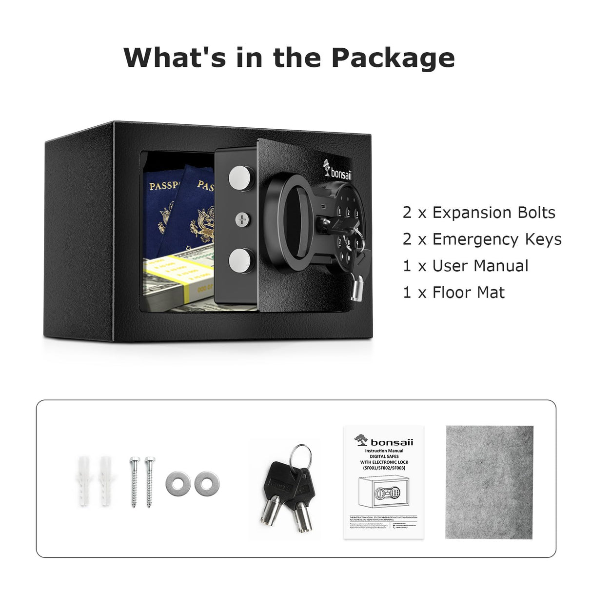 Bonsaii Safe Box with Electronic Keypad, Steel Security Lock Box with Key, 0.23 Cubic Feet, 9.06" W x 6.69" D x 6.69" H, Small Hidden Safe for Cash Jewelry bonsaii