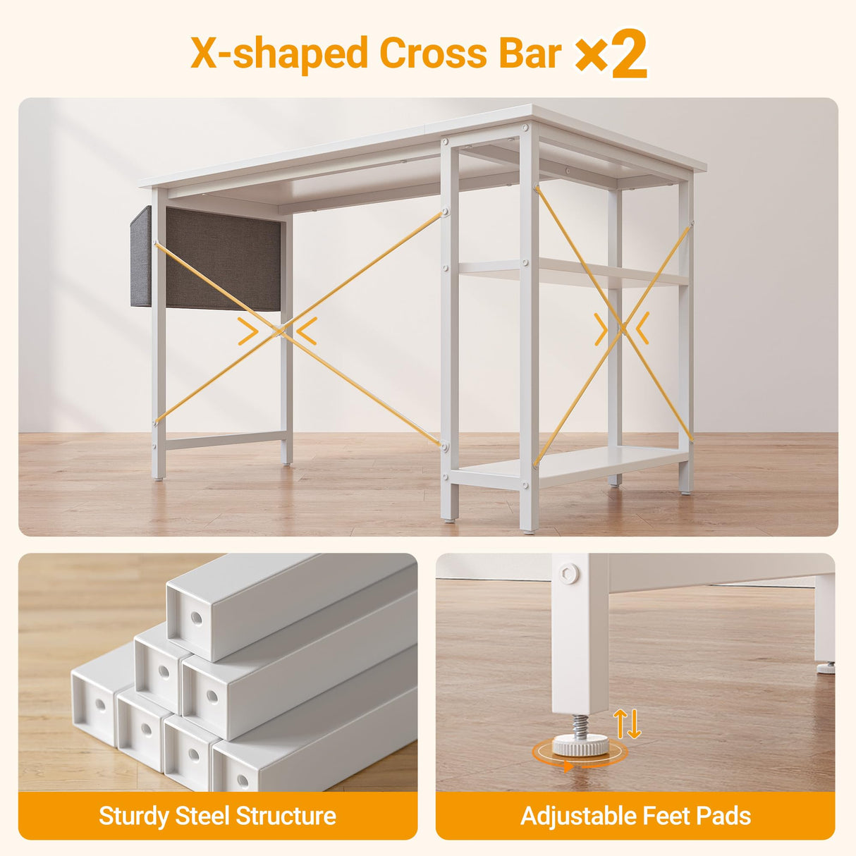 BANTI L Shaped Small Computer Desk with Storage Shelves, 40" Home Office Small Corner Desk Study Writing Table, White BANTI