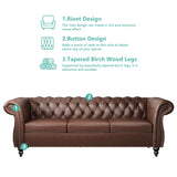 RUSTYER Chesterfield 3 Seater Sofa, Modern Leather Tufted Couch 3 Seater with Rolled Arms and Nailhead Mid-Century Upholstered Couch for Living Room, Bedroom, Apartment and Office, Brown RUSTYER