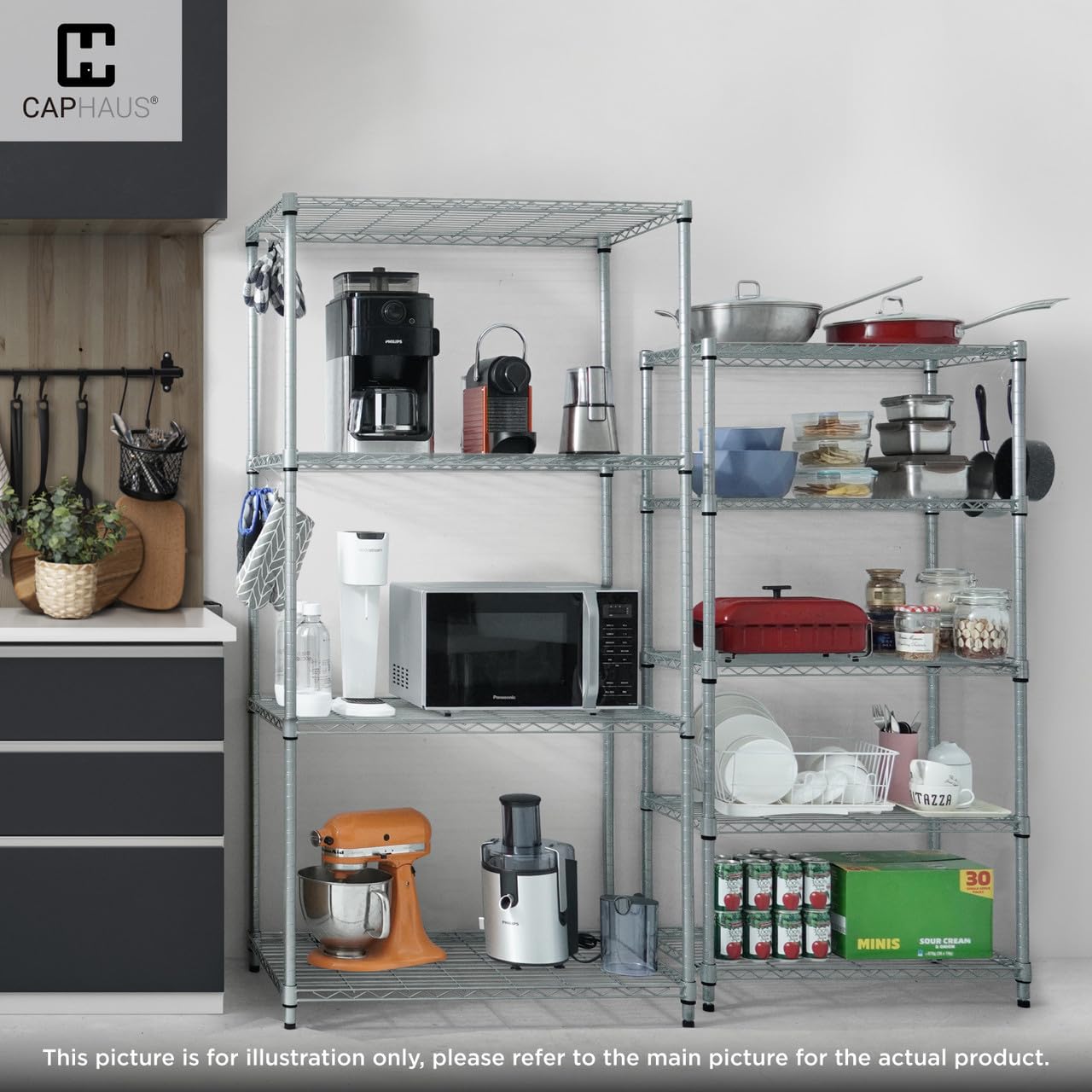 CAPHAUS Heavy Duty NSF Commercial Adjustable Shelves Wire Shelving w/Wheels & Feet, Kitchen Storage Metal Shelf, Garage Storage Shelving, Utility Wire Rack Storage Unit, Silver Grey 60 x 18, 4-Tier