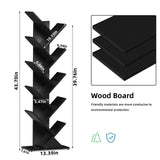 SHEEPAM 10 Tier Tree Book Shelf, Floor Standing Wood Bookshelf for Narrow Space, Storage Organizer Bookshelves for Books/CDs/Magazine, Bookcase with Shelves for Home Office, Living Room - Black SHEEPAM