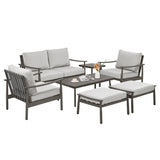 LUXIJOY Patio Furniture Set 7PCS, Aluminum Sectional Sofa Set with Coffee Table and Side Table, Loveseat, 2 Single Chairs, 2 Ottomans, Outdoor Conversation Set for Porch, Lawn, Greige & Grey LUXIJOY