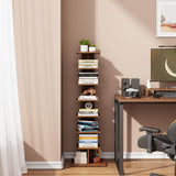 TUTOTAK Vertical Bookshelf, 8-Tier Bookcase, Narrow Spine Book Shelf for Small Space, Corner Standing Shelf for Living Room, Office, Study, Entryway, Rustic Brown BS06BB008 TUTOTAK