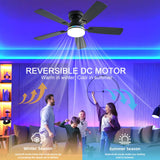 Ayaoty Ceiling Fans with Lights, 48 inch Low Profile Ceiling Fan with Light and Remote Control, Flush Mount RGB Dimmable Light, Noiseless, Black Ceiling Fan for Bedroom Indoor/Outdoor Use Ayaoty