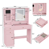 Wodeer Makeup Vanity Desk with Mirror and Lights,Vanity Table Set with Charging Station,Glass Tabletop and RGB Cabinets,Dressing Table with Jewellery Organizers Drawers for Bedroom,Pink Wodeer