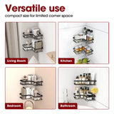 Sakugi Corner Shower Caddy - 2 Pack, Adhesive Shower Organizers, Rustproof Stainless Steel Shower Shelves with 8 Hooks, No Drilling Bathroom Organizers and Storage Racks, Space-Saving, Black,Medium Sakugi