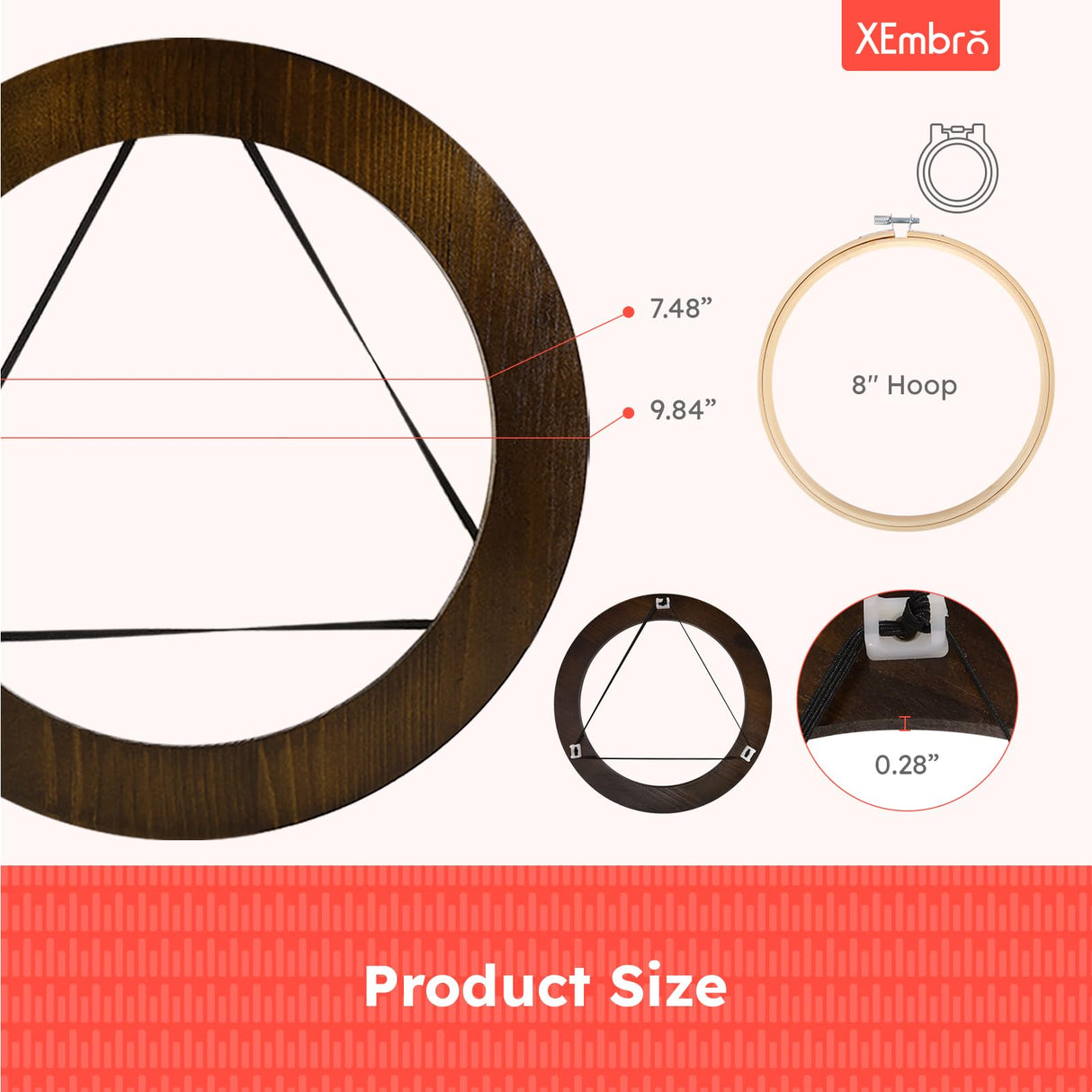 XEmbro 8 Inch Wood Embroidery Hoop Frame, Round Wood Embroidery Display with 8 Inch Embroidery Hoop for Finished Cross Stitch or DIY Art Craft Sewing Ornaments XEmbro