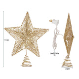 Christmas Star Tree Topper, Plug in 3D Star Tree Topper, 11”Golden Glittered Metal Hollow Designed Built-in 10 Bulbs String Lights for Christmas Tree Decorations Brightown