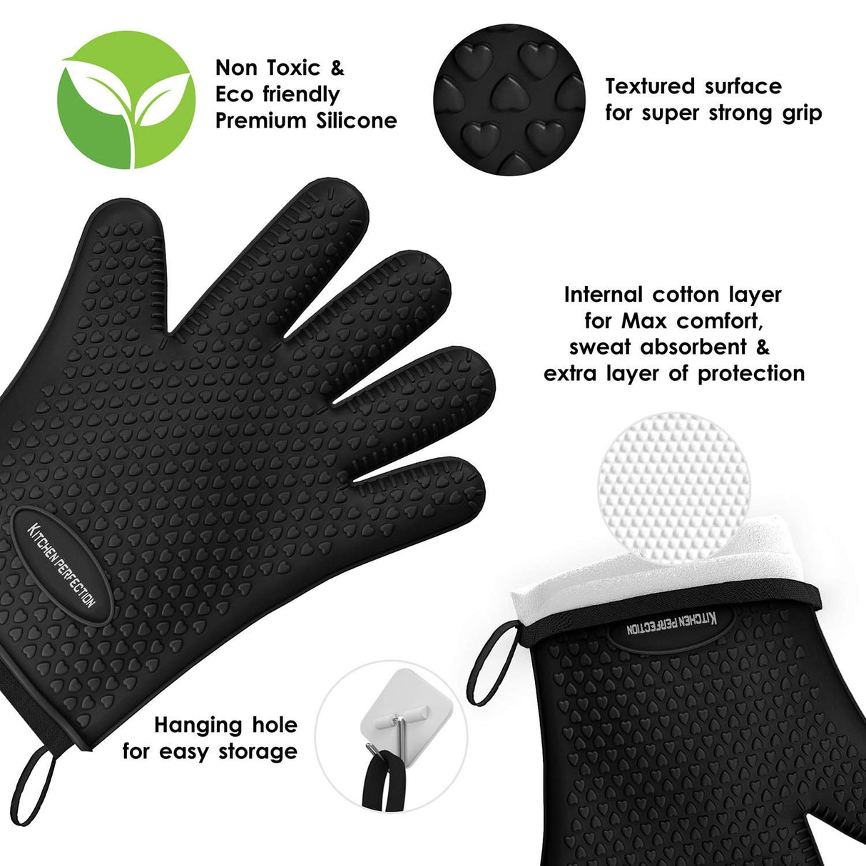 KITCHEN PERFECTION Silicone Smoker Oven Gloves -Extreme Heat Resistant BBQ Gloves -Handle Hot Food Right on Your Smoker Grill Fryer Pit|Waterproof Oven Mitts Grill Gloves |Superior Value Set+3 Bonuses Kitchen perfection