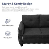 L Shaped Modular Sectional Sofa with Reversible Chaise Lounge, 5-Seater Corner Couch, Linen Upholstery Convertible Sofá w/Movable Ottoman, Cup Holders, 2 Pillows and Rivet Ornament for Living Room NicBex